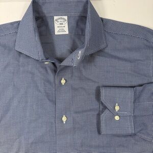 Brooks Brothers Buttondown Dress Shirt Blue Check Houndstooth Mens 16-34/35 Med